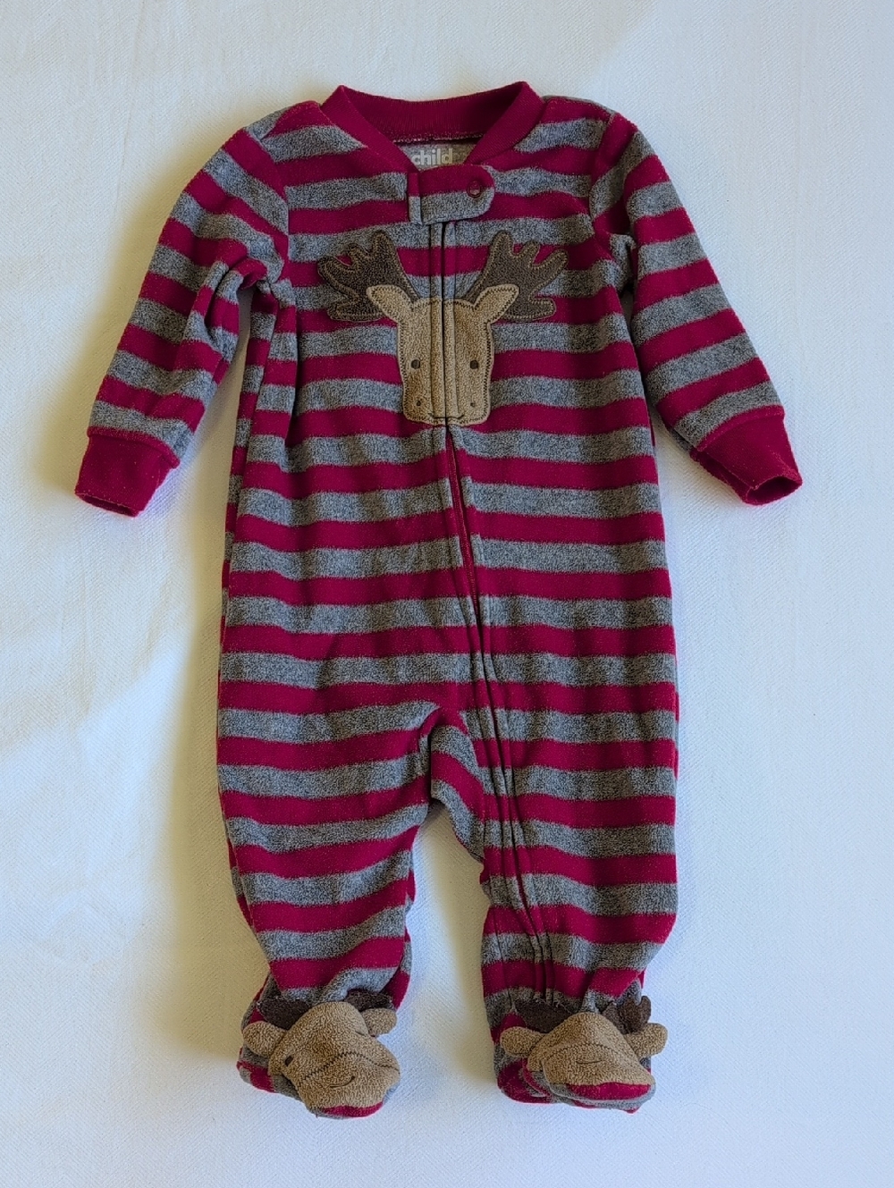child of mine 2-way zipper striped moose fleece footie sleeper pajamas 3-6 month